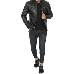 Men's Quilted Cafe Racer Leather Jacket