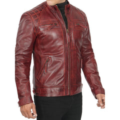 Men's Quilted Cafe Racer Leather Jacket