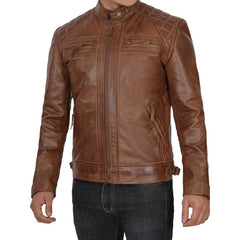 Men's Quilted Cafe Racer Leather Jacket