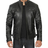Men's Quilted Cafe Racer Leather Jacket