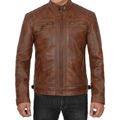 Men's Quilted Cafe Racer Leather Jacket