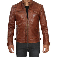 Men's Quilted Cafe Racer Leather Jacket