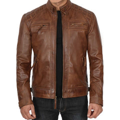 Men's Quilted Cafe Racer Leather Jacket
