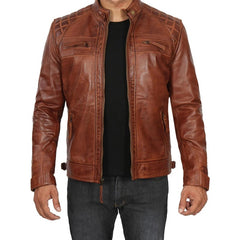 Men's Quilted Cafe Racer Leather Jacket