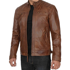 Men's Quilted Cafe Racer Leather Jacket