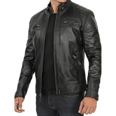 Men's Quilted Cafe Racer Leather Jacket