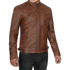 Men's Quilted Cafe Racer Leather Jacket