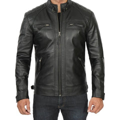 Men's Quilted Cafe Racer Leather Jacket