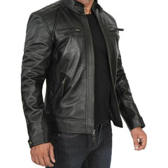Men's Quilted Cafe Racer Leather Jacket