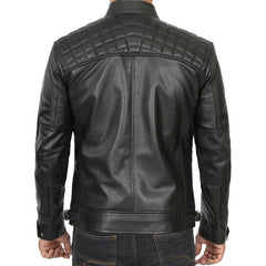 Men's Quilted Cafe Racer Leather Jacket