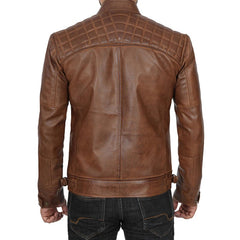 Men's Quilted Cafe Racer Leather Jacket