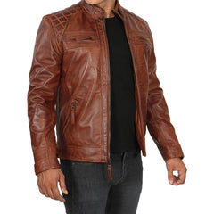 Men's Quilted Cafe Racer Leather Jacket