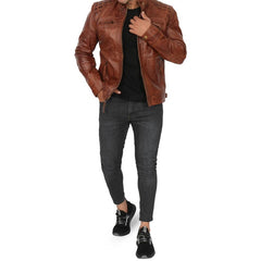 Men's Quilted Cafe Racer Leather Jacket