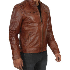 Men's Quilted Cafe Racer Leather Jacket