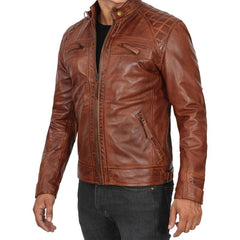 Men's Quilted Cafe Racer Leather Jacket