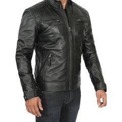 Men's Quilted Cafe Racer Leather Jacket