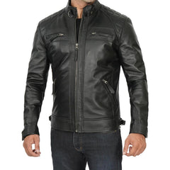 Men's Quilted Cafe Racer Leather Jacket