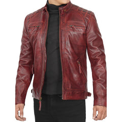 Men's Quilted Cafe Racer Leather Jacket