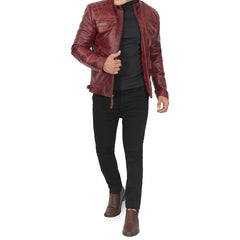 Men's Quilted Cafe Racer Leather Jacket