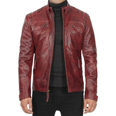 Men's Quilted Cafe Racer Leather Jacket