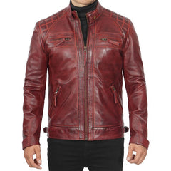 Men's Quilted Cafe Racer Leather Jacket
