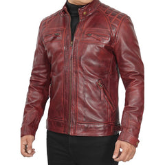 Men's Quilted Cafe Racer Leather Jacket