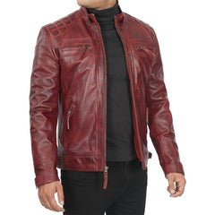 Men's Quilted Cafe Racer Leather Jacket